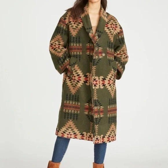 Driftwood Coat Rowan Jacket Long Aztec Western Teepee Boho Green Small - Picture 2 of 14